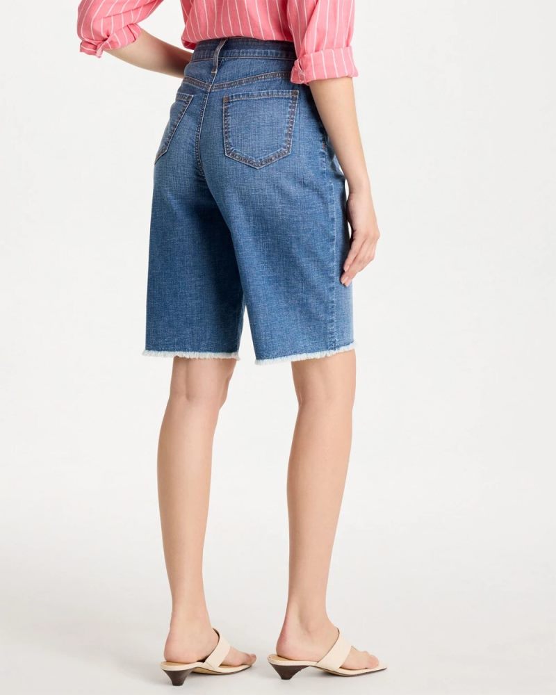 Chicos Boyfriend Frayed Jean Shorts - AQUARIA INDIGO