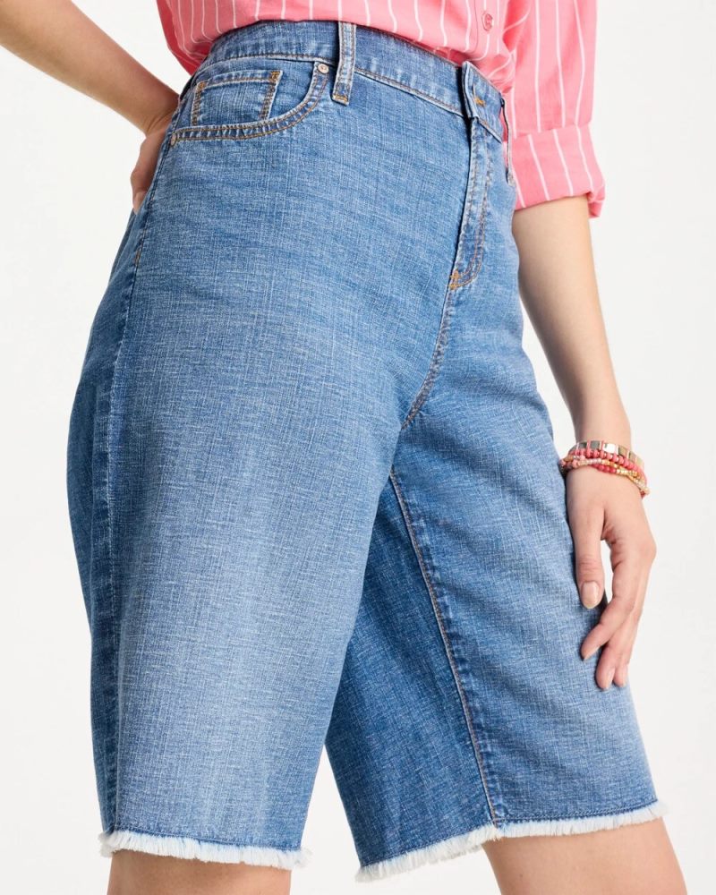 Chicos Boyfriend Frayed Jean Shorts - AQUARIA INDIGO