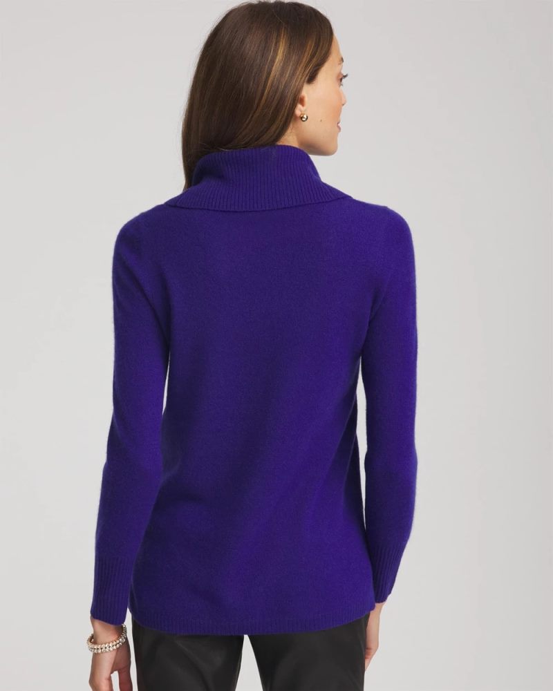Chicos Cowlneck Cashmere Pullover Tunic - COBALT