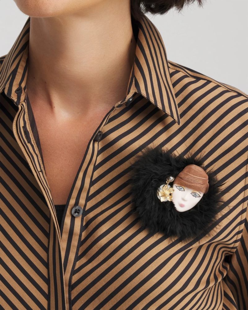 Chicos Feathered Lady Brooch - MULTI