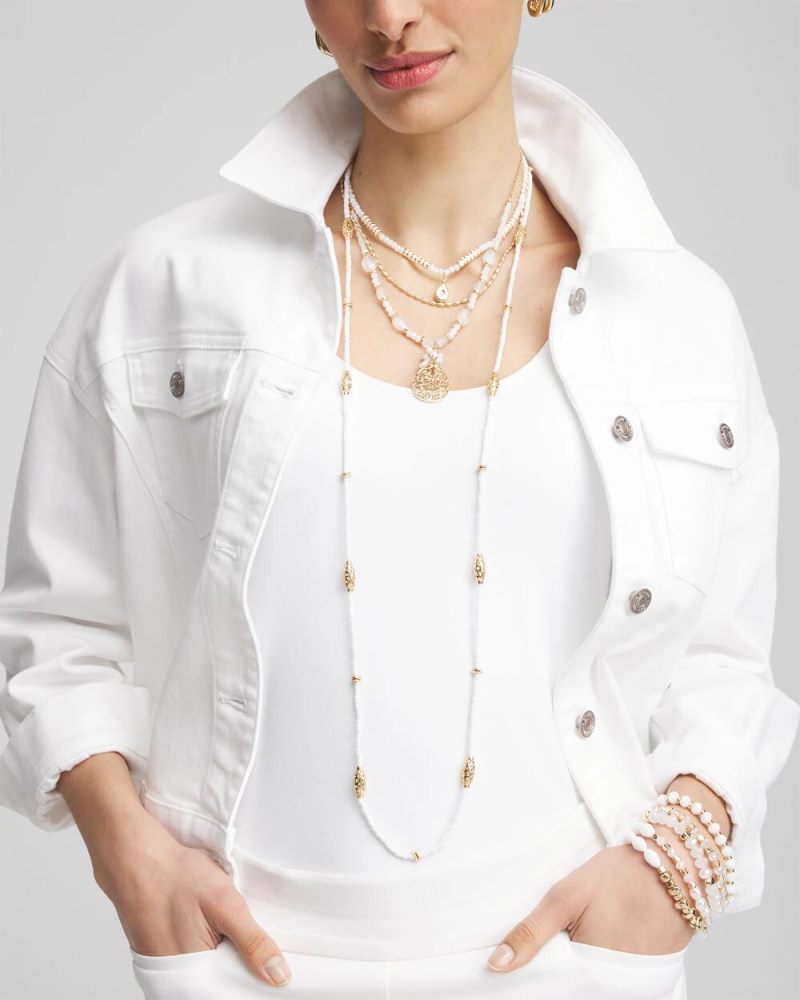 Chicos Convertible Beaded Pendant Necklace - WHITE