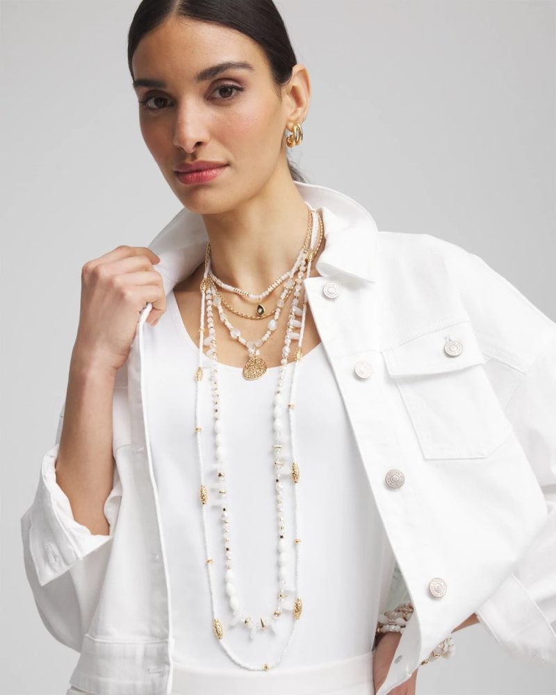 Chicos Convertible Beaded Pendant Necklace - WHITE