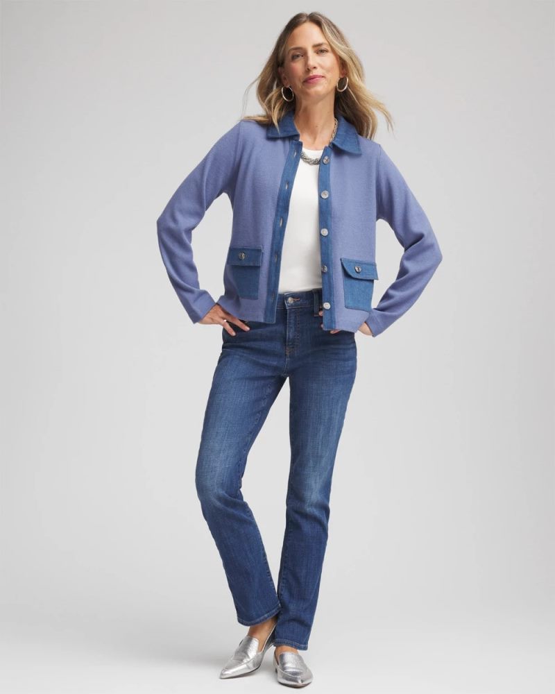 Chicos Denim Colorblock Marl Shirt Jacket - BLUE LOTUS