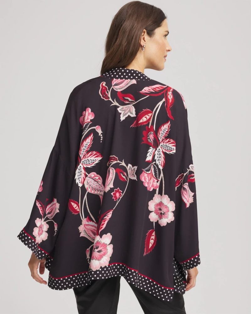 Chicos Short Floral Kimono - BLACK