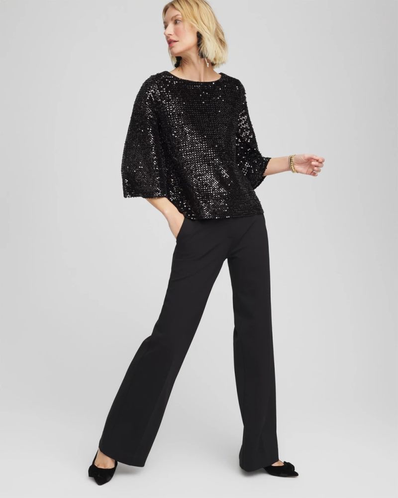 Chicos Sparkling Sequin Party Tee - BLACK
