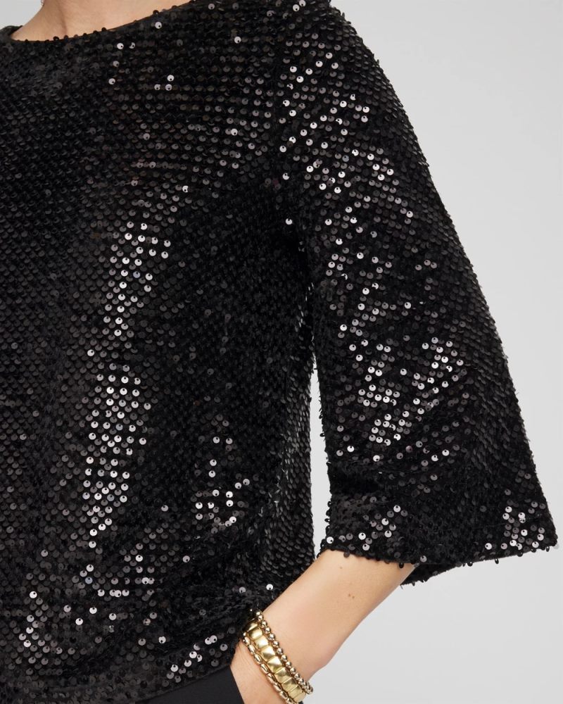 Chicos Sparkling Sequin Party Tee - BLACK