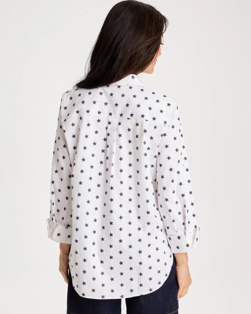 Chicos No Iron Stretch Jacquard Stars Shirt - PASSPORT BLUE