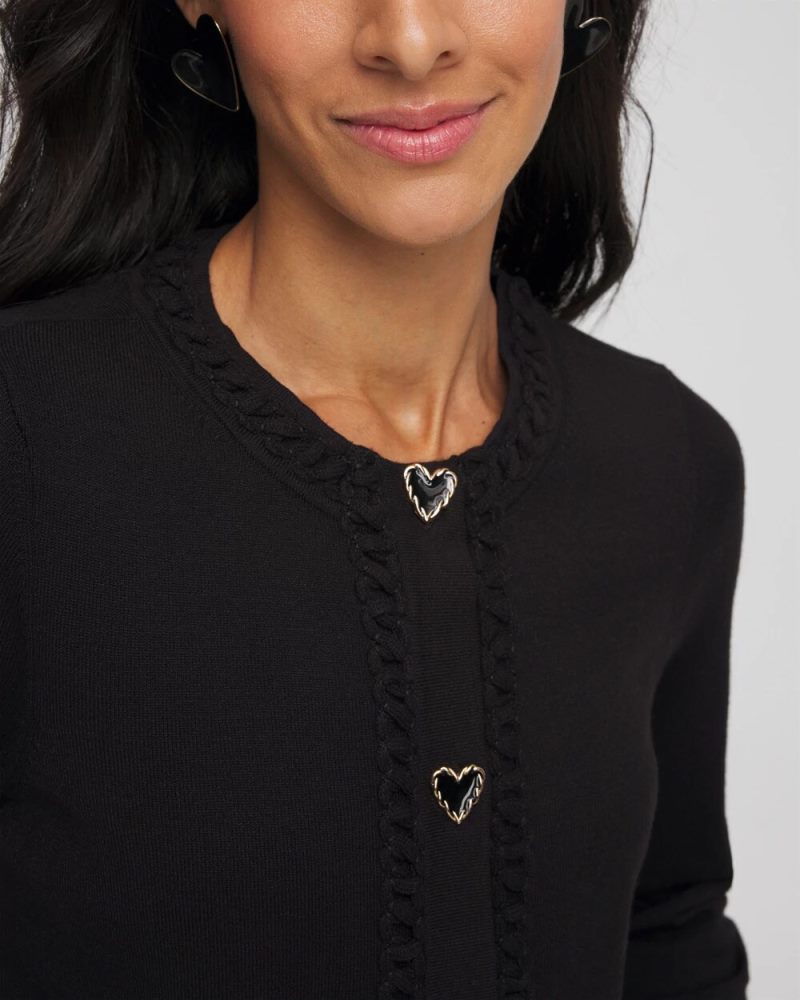Chicos V-Day Embroidered Crewneck Cardigan - BLACK