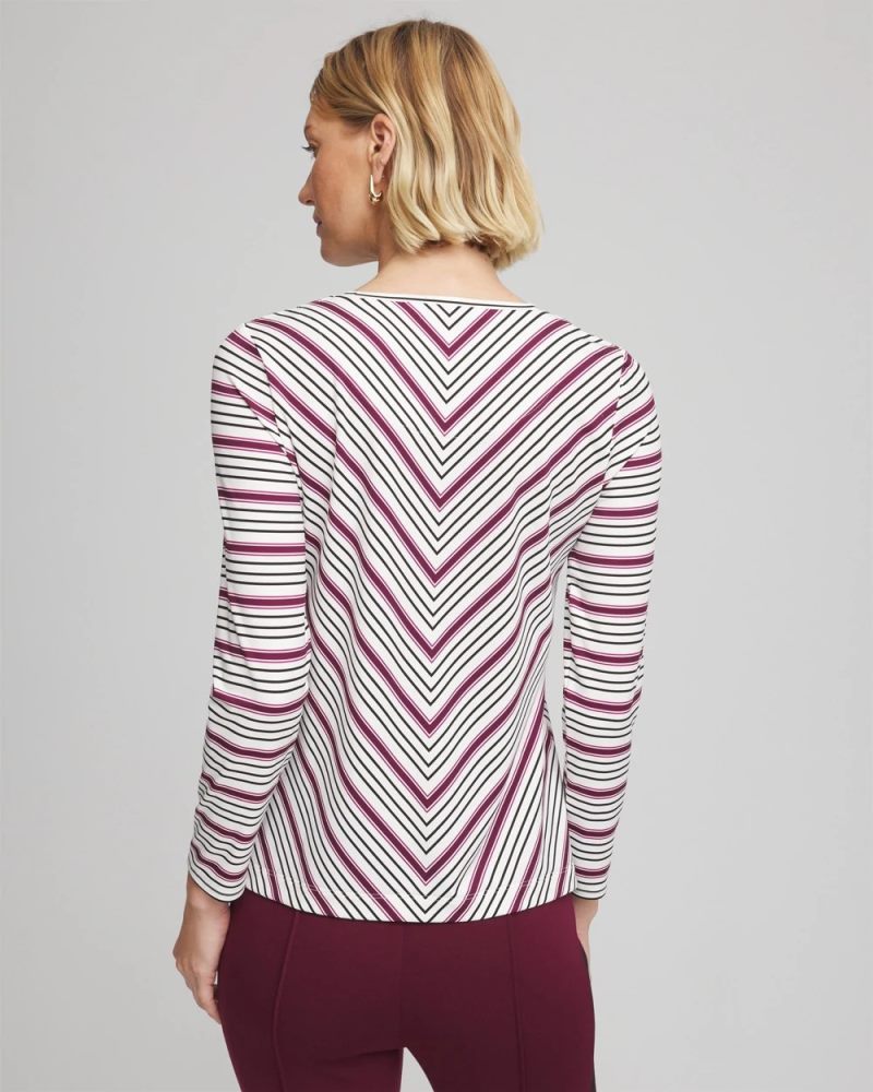 Chicos Zenergy® Soft Brushed Striped Top - DEEP CHIANTI
