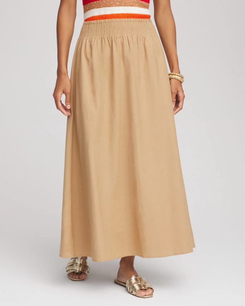 Chicos Smocked Pull-On Midi Skirt - CAFE AROMA