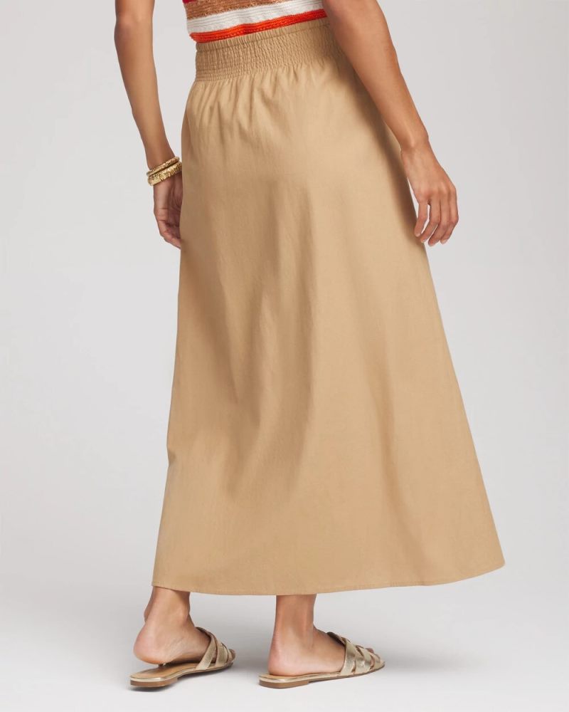 Chicos Smocked Pull-On Midi Skirt - CAFE AROMA