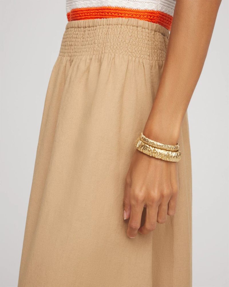 Chicos Smocked Pull-On Midi Skirt - CAFE AROMA
