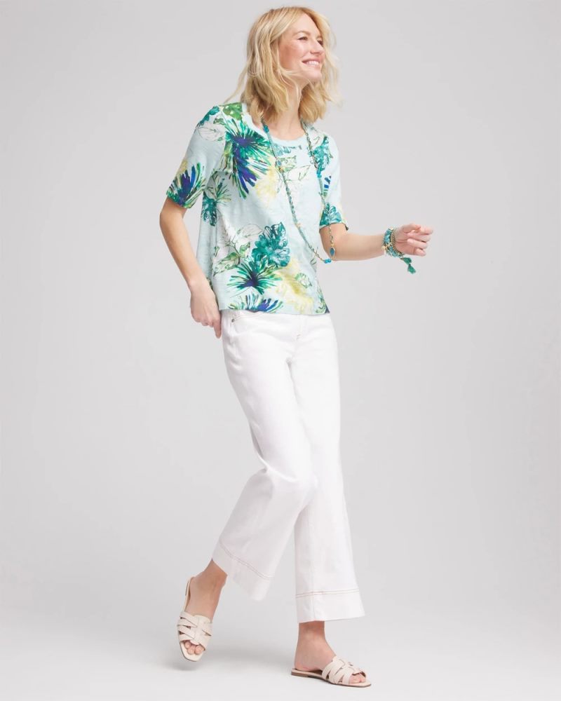 Chicos Island Print Slub Short-Sleeve Tee - TEAL WATERS