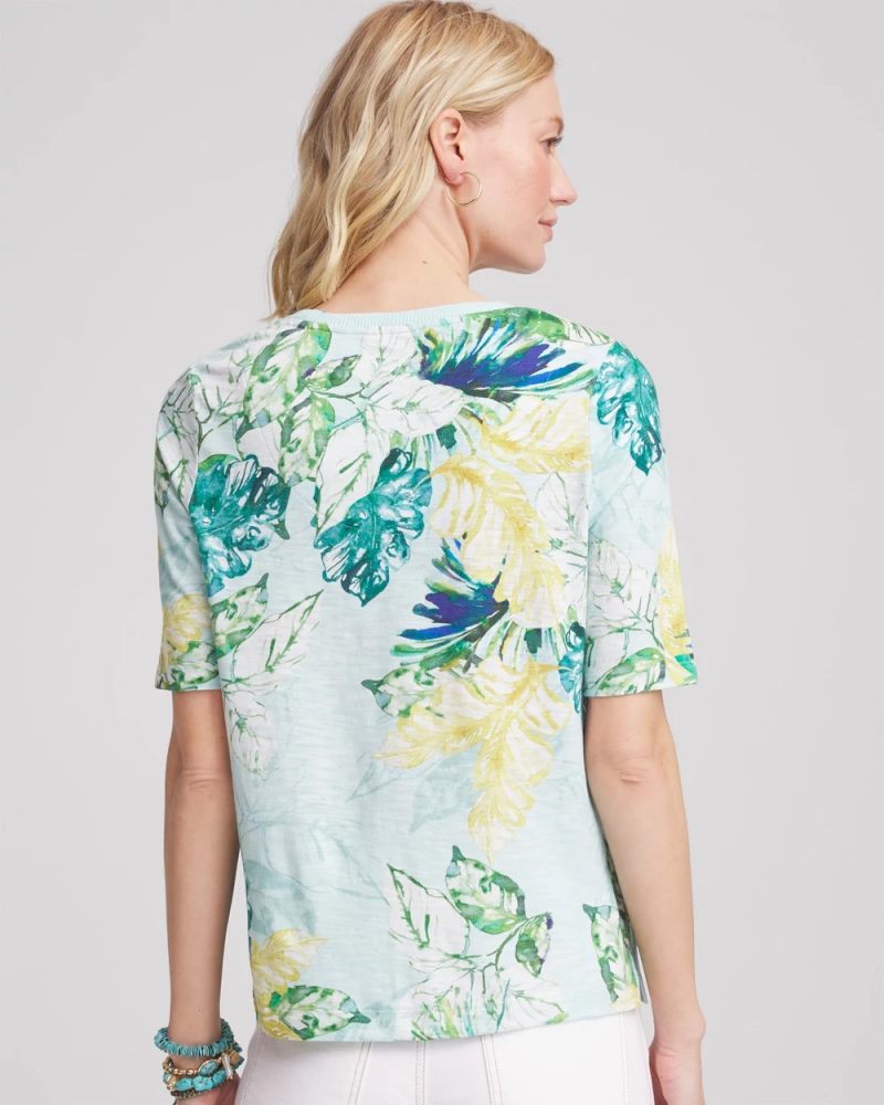 Chicos Island Print Slub Short-Sleeve Tee - TEAL WATERS