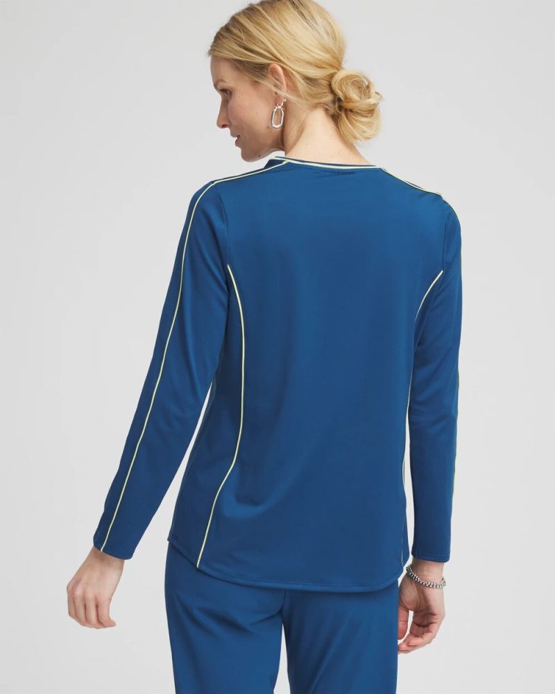 Chicos Zenergy® UPF Piping Long Sleeved Pullover Top - SEAPORT