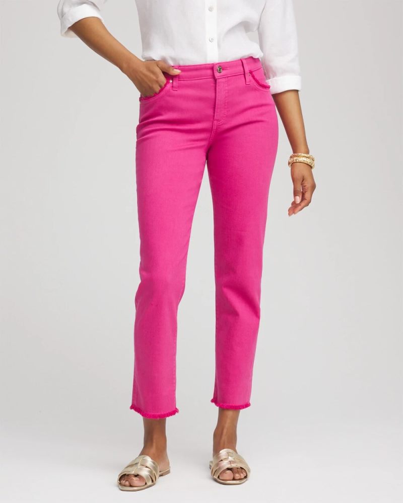 Chicos Girlfriend Frayed Cropped Jeans - CRUSHED BERRIES