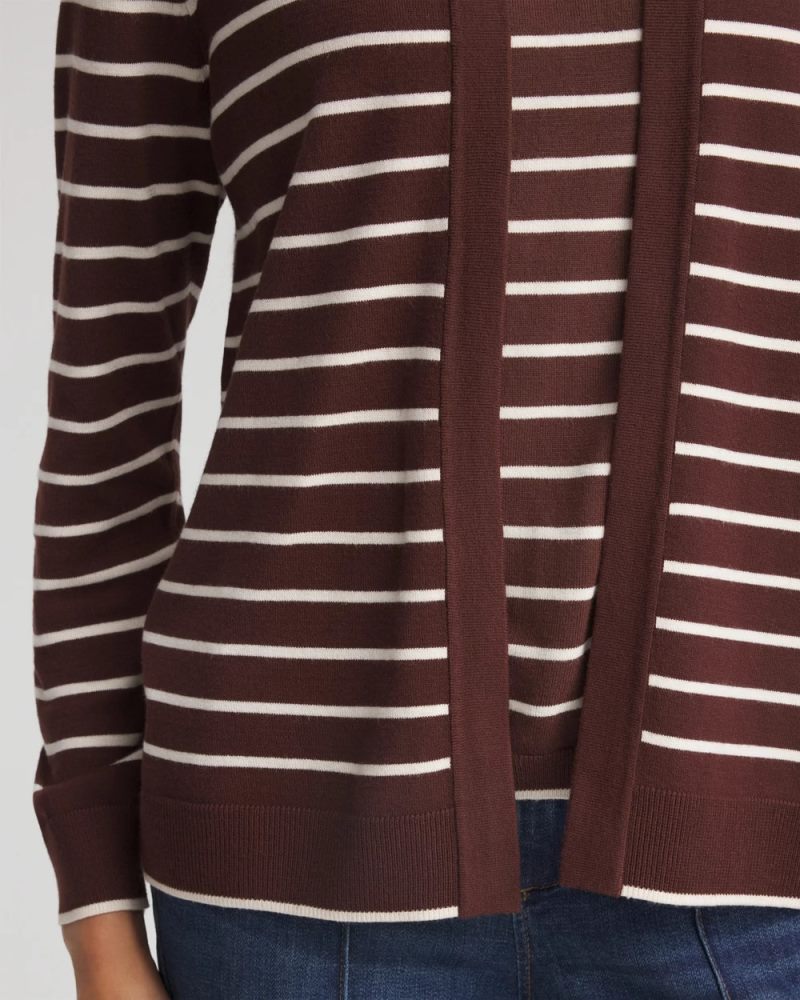 Chicos Ella Striped Long-Sleeve Cardigan - CACAO