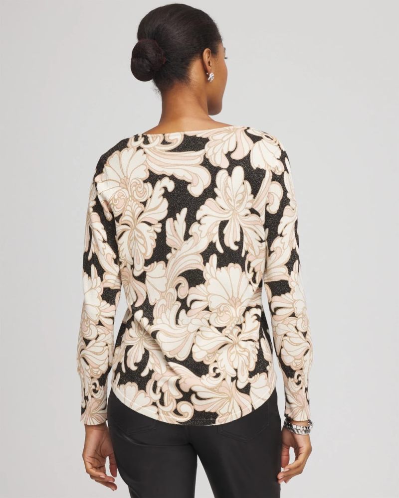 Chicos Ella Metallic V-Neck Sweater - PURPLE ROYALE