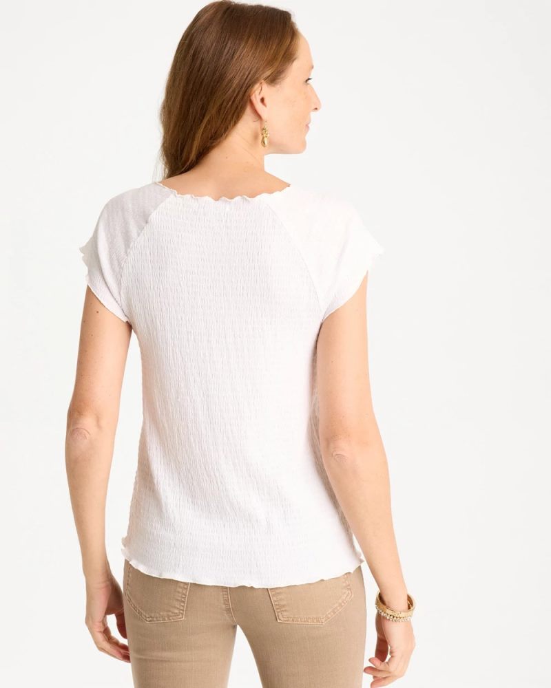Chicos Textured Knit Lettuce Raglan Tee - ALABASTER