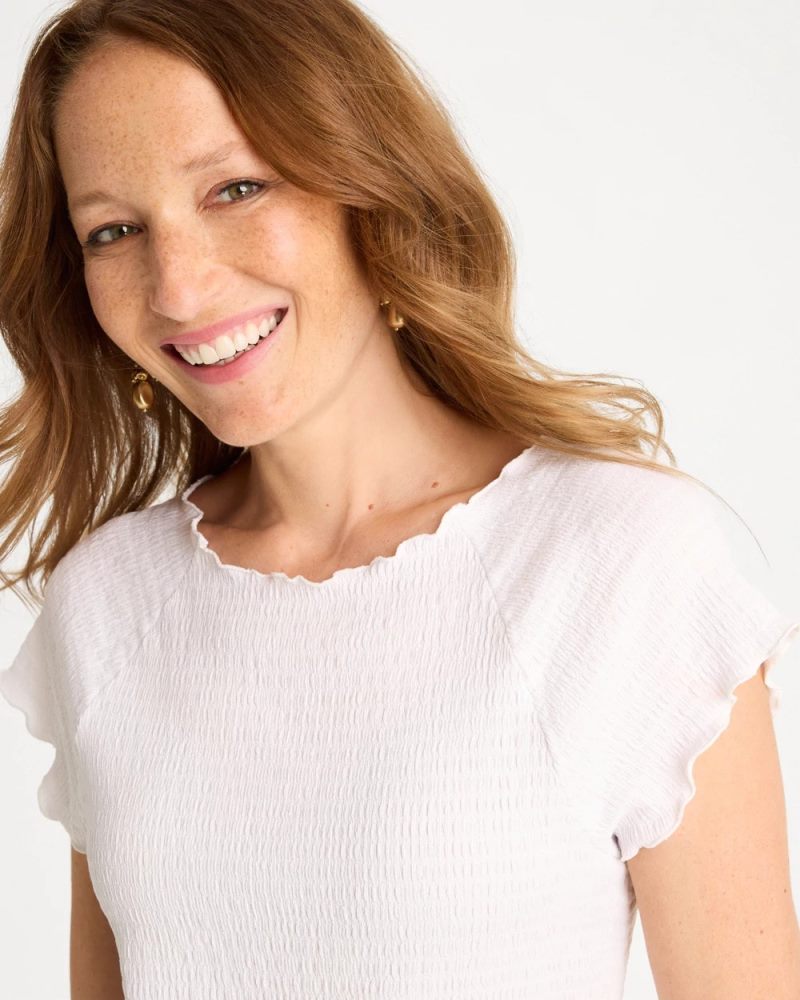 Chicos Textured Knit Lettuce Raglan Tee - ALABASTER
