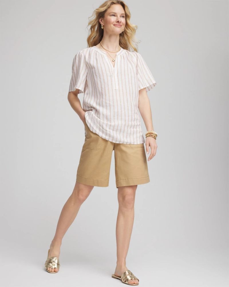 Chicos Cotton-Linen Pull-On Utility Shorts - CAFE AROMA