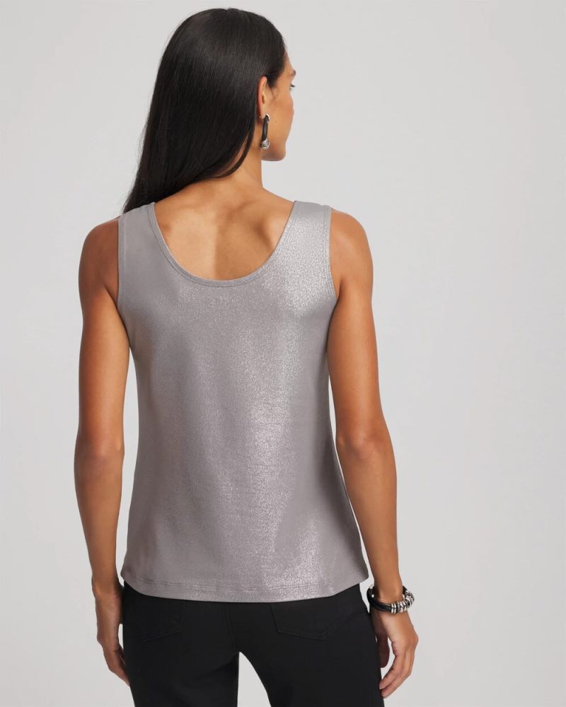 Chicos Foiled Microfiber Tank - MOON SHADE GRAY
