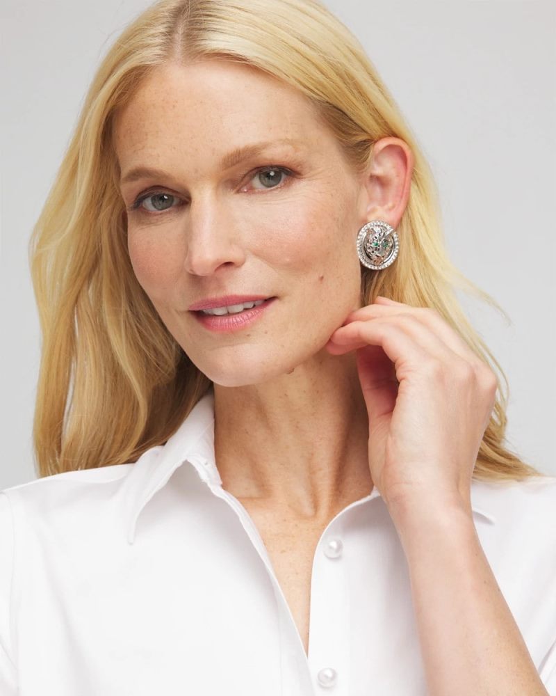 Chicos Green Eye Tiger Clip-On Earrings - GREEN