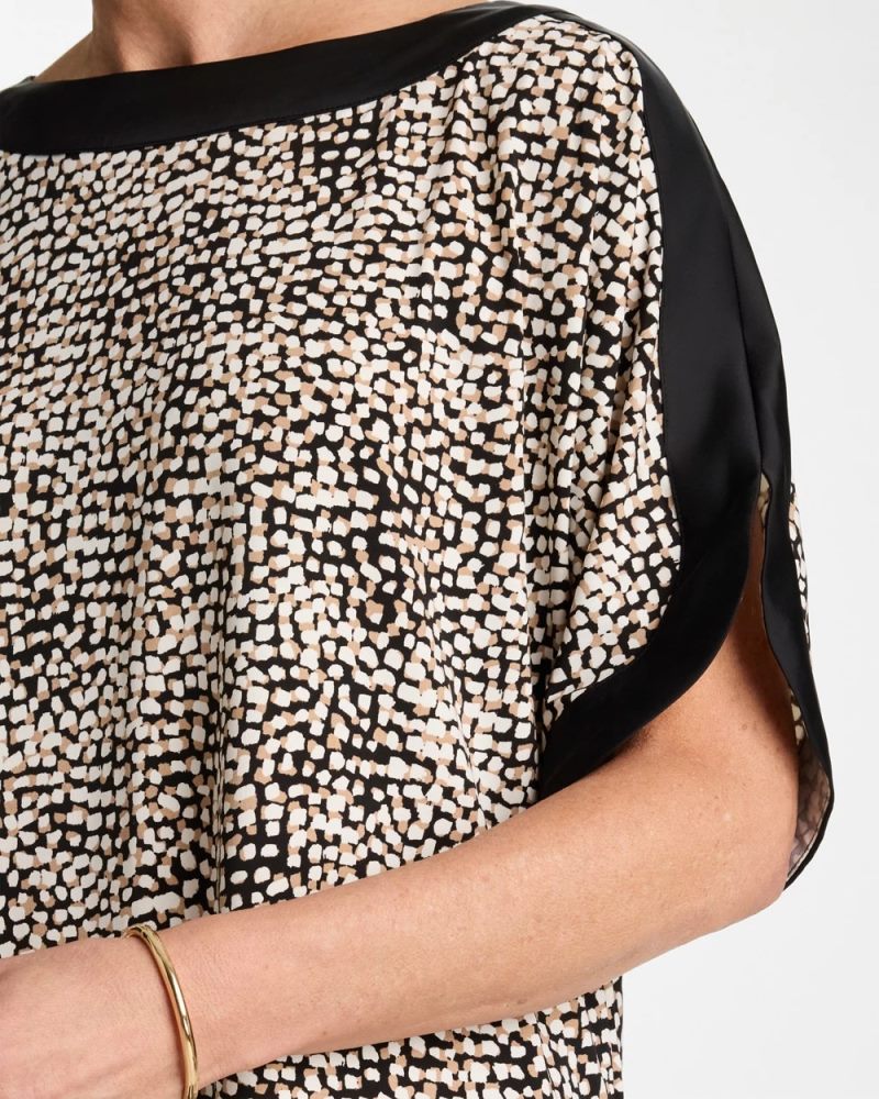 Chicos Printed Jersey & Satin Dolman Tee - CATTAIL BROWN