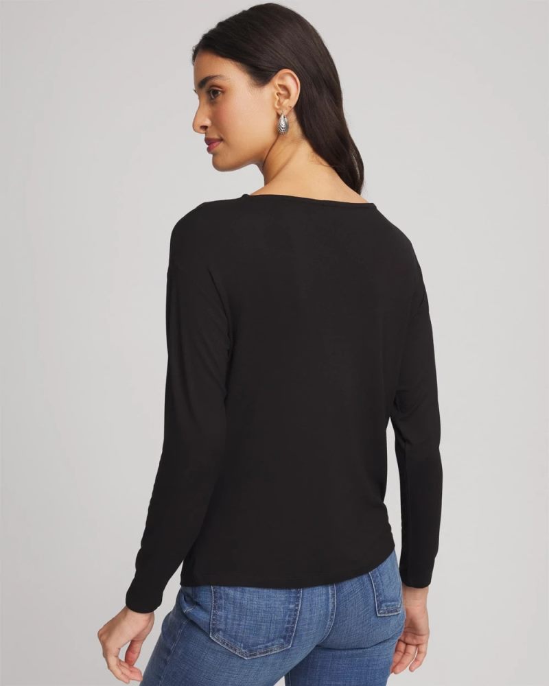 Chicos Embellished Cowlneck Dolman Tee - BLACK