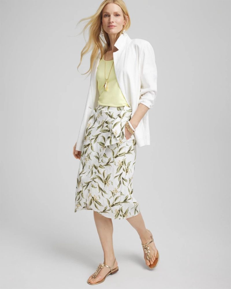 Chicos Linen Midi Wrap Skirt - ALABASTER