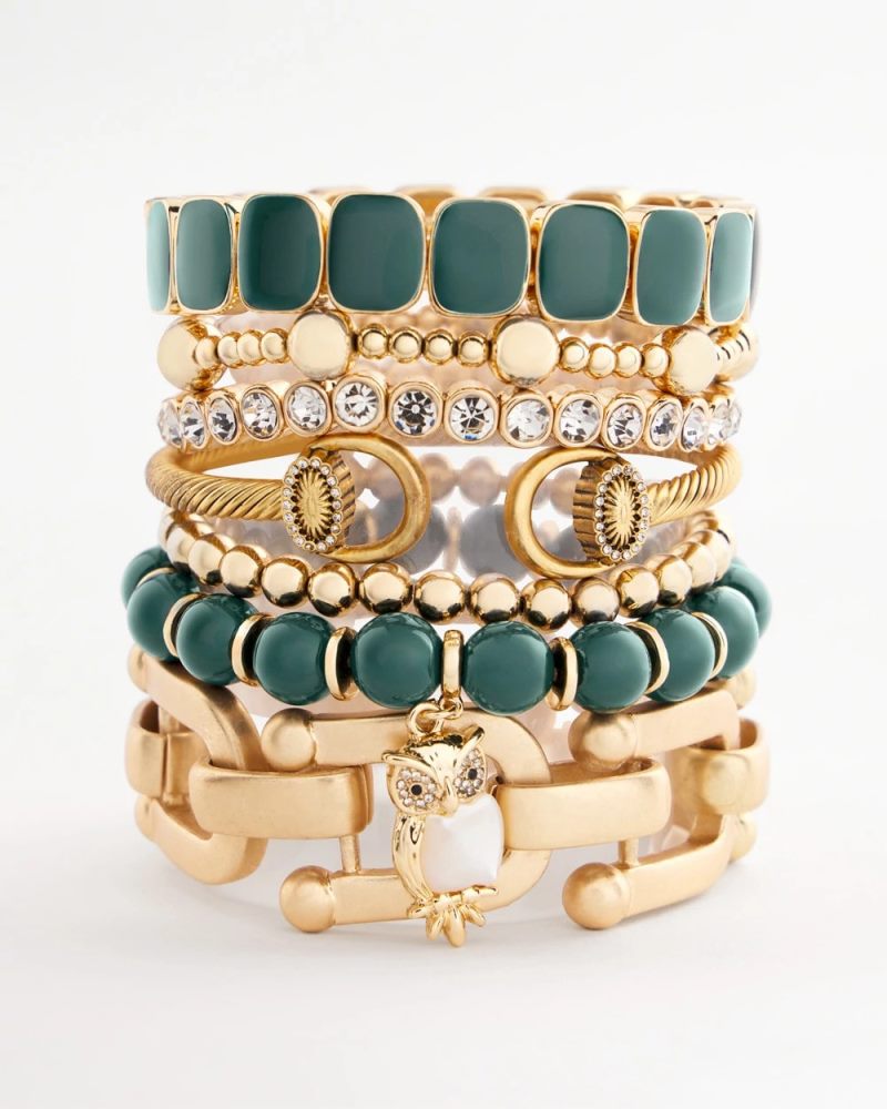 Chicos Resin Goldtone Square Stretch Bracelet - DARKEST SPRUCE