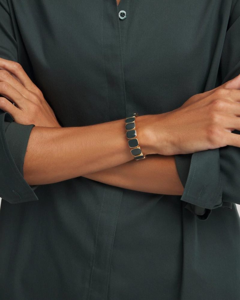 Chicos Resin Goldtone Square Stretch Bracelet - DARKEST SPRUCE