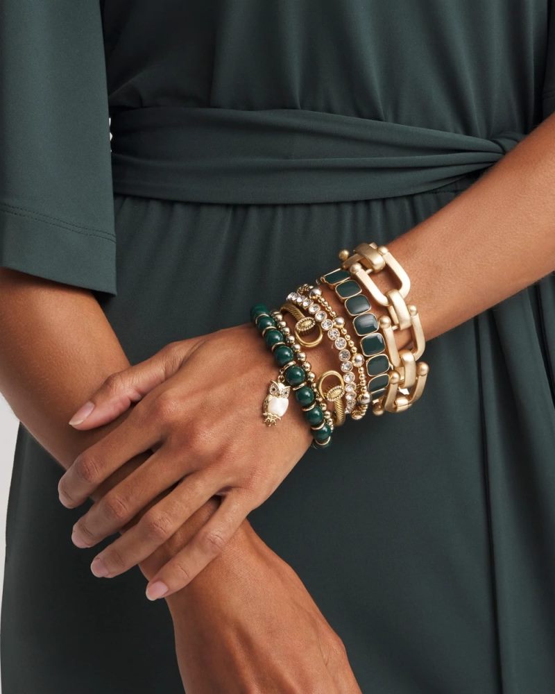 Chicos Resin Goldtone Square Stretch Bracelet - DARKEST SPRUCE