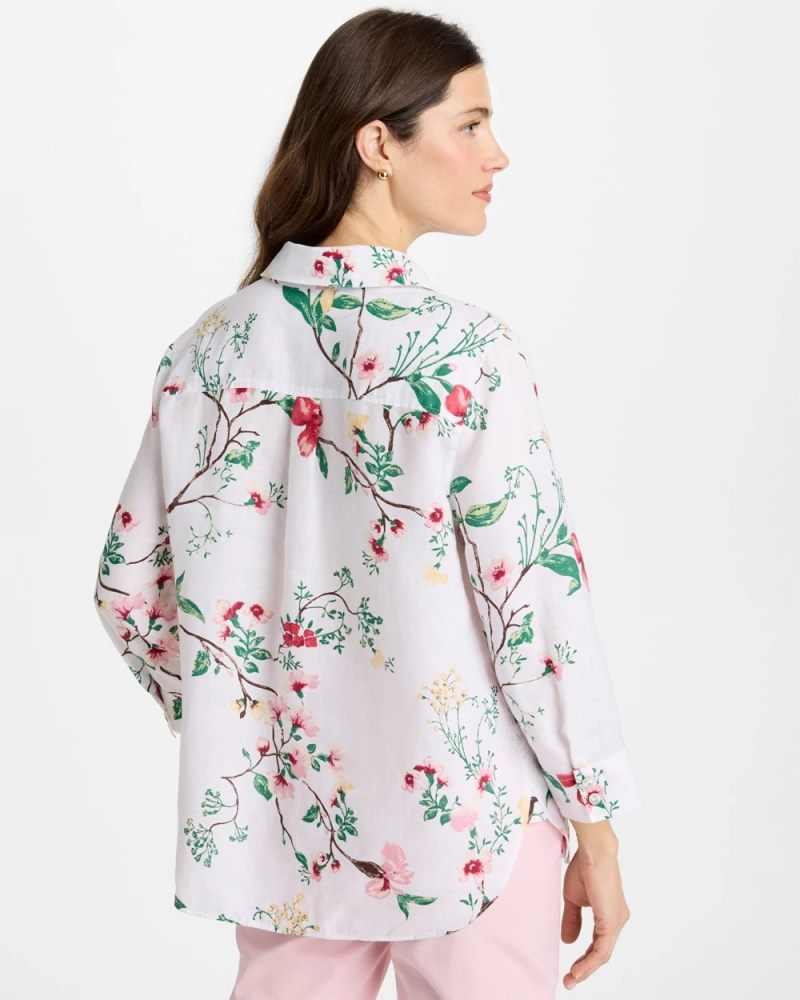 Chicos No Iron Kyoto Bloom Linen Shirt - HOT HONEYSUCKLE