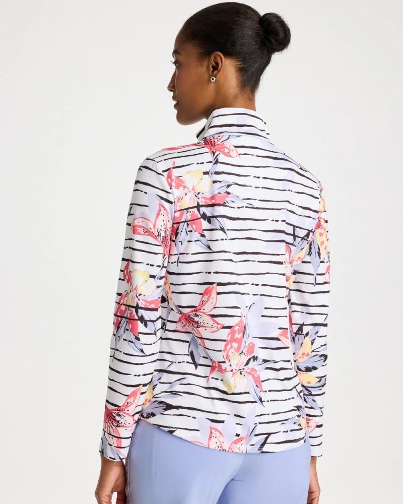 Chicos Zenergy® UPF Lily Print Half Zip - CALYPSO CORAL