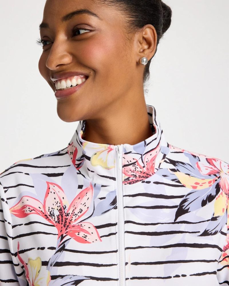 Chicos Zenergy® UPF Lily Print Half Zip - CALYPSO CORAL