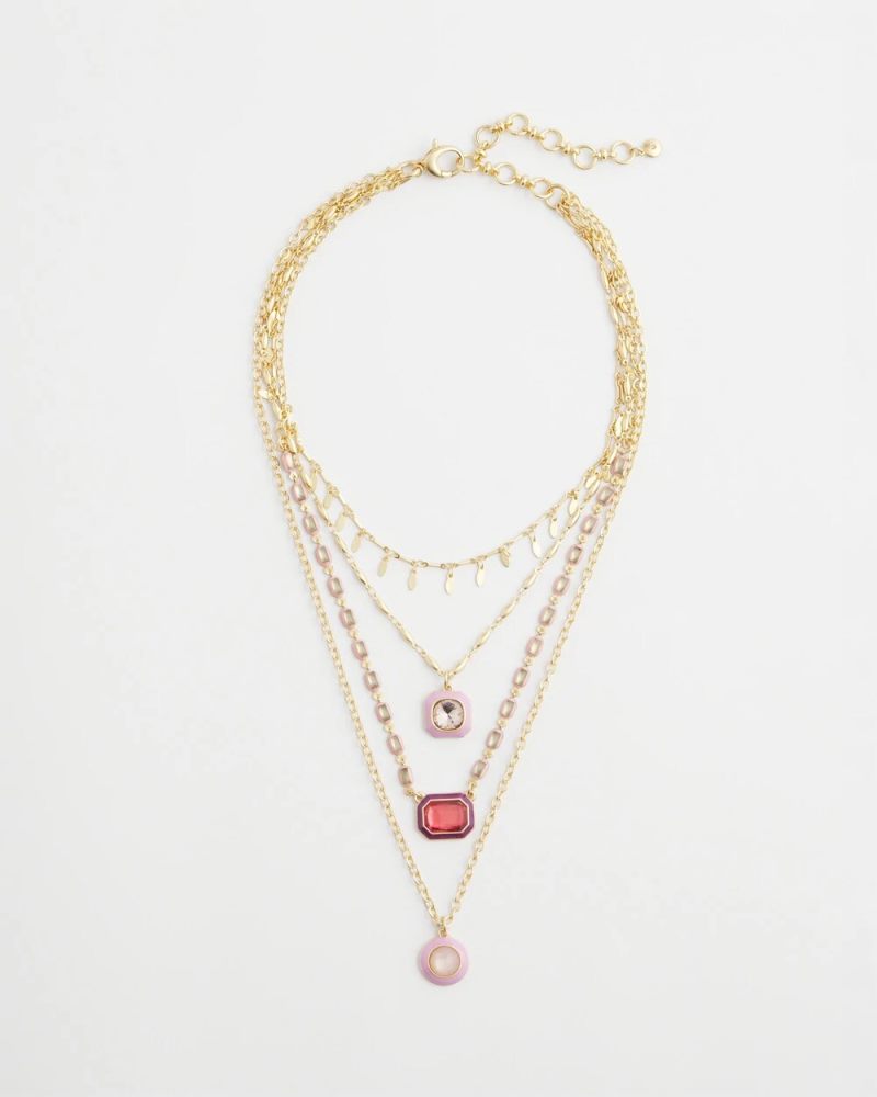 Chicos Pink Convertible Gold Tone Necklace - PINK