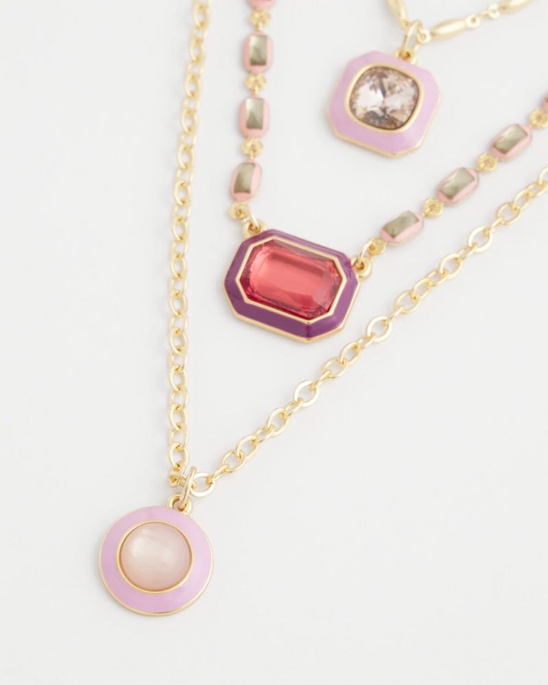 Chicos Pink Convertible Gold Tone Necklace - PINK