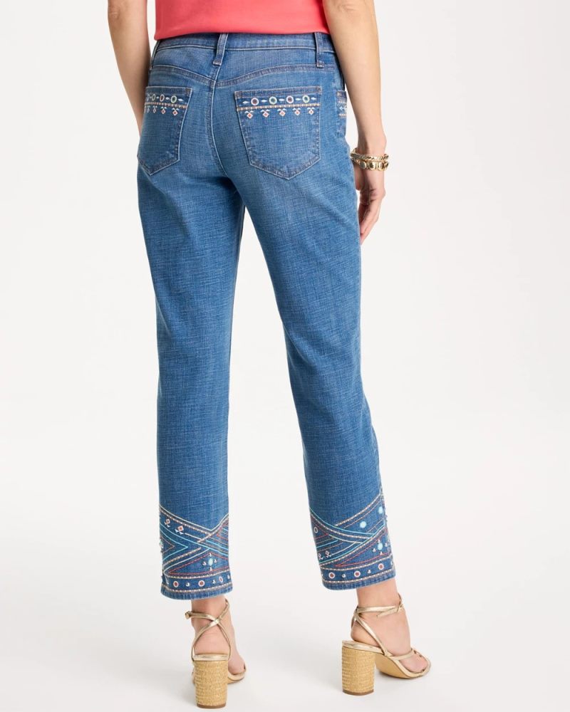 Chicos Girlfriend Slim Embellished Crop Jeans - FREYA INDIGO