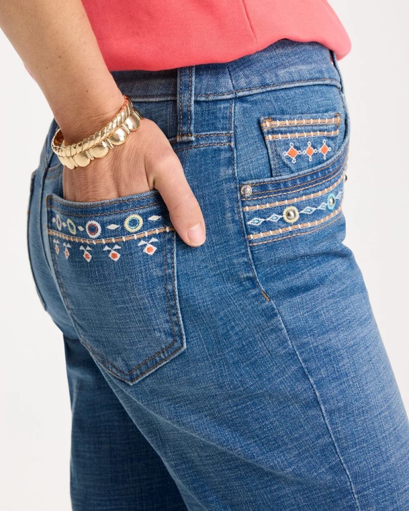 Chicos Girlfriend Slim Embellished Crop Jeans - FREYA INDIGO