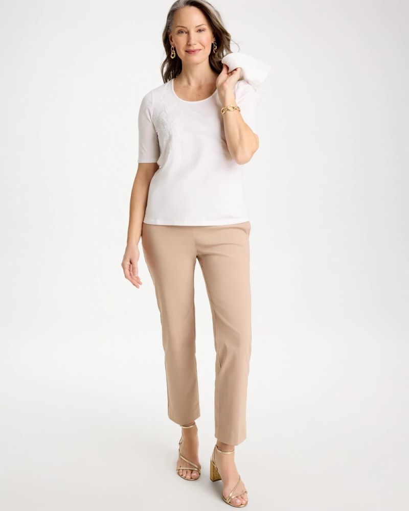 Chicos Sequin Embroidered Floral Tee - ALABASTER