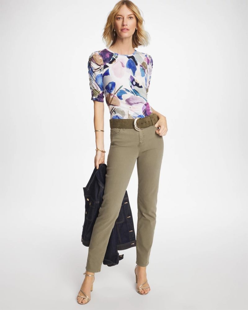 Chicos Geo Blur Ruched Sleeve Tee - PASSPORT BLUE