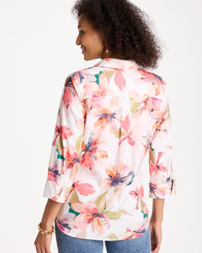 Chicos No Iron Stretch Croix Collage Shirt - CALYPSO CORAL