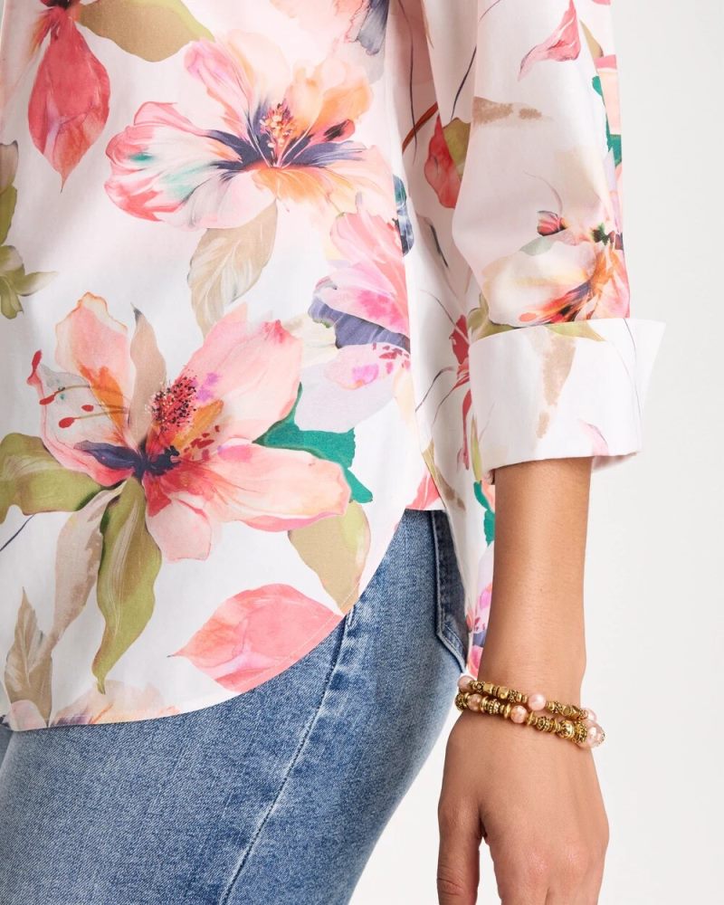 Chicos No Iron Stretch Croix Collage Shirt - CALYPSO CORAL