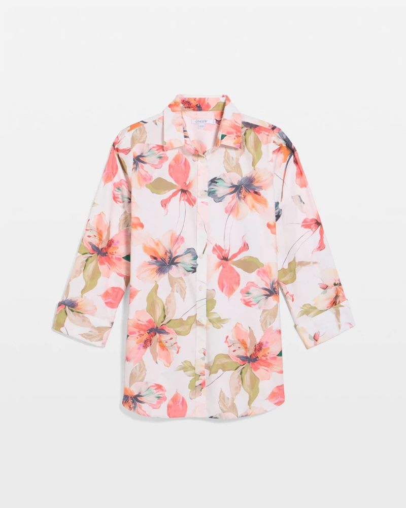 Chicos No Iron Stretch Croix Collage Shirt - CALYPSO CORAL