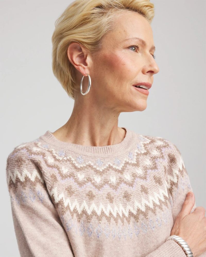 Chicos Fair Isle Sweater - BIRCH BARK