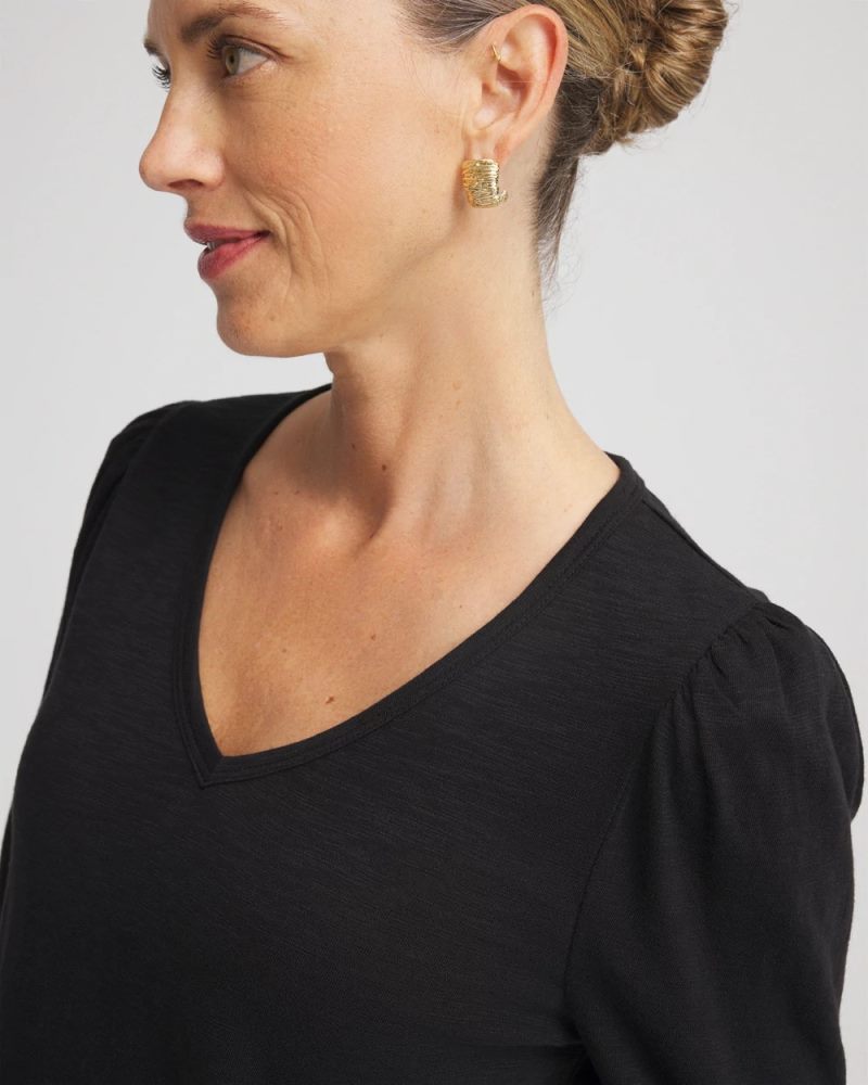Chicos Slub Puff-Sleeve Tee - BLACK