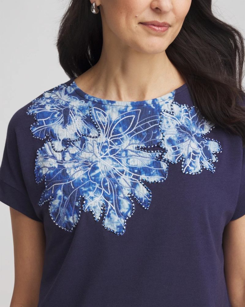 Chicos Zenergy® UPF Knit Applique Dolman Top - PASSPORT BLUE