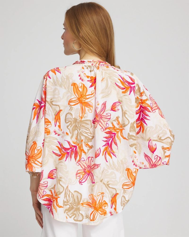 Chicos Floral Braided Batwing Blouse - CRUSHED BERRIES