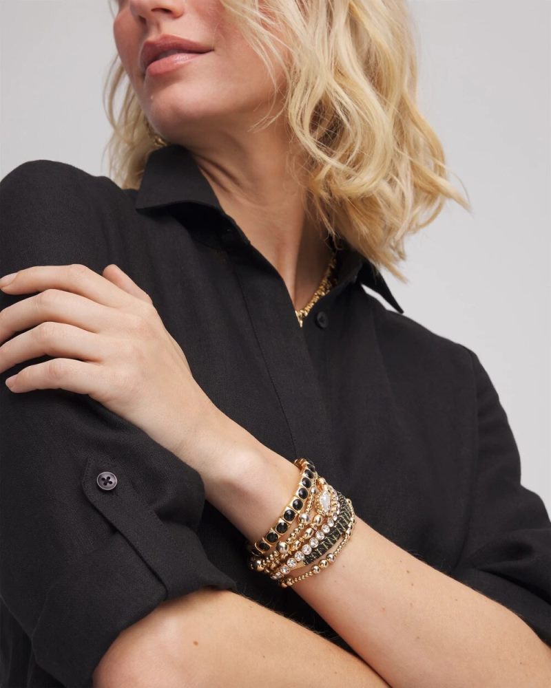 Chicos Thread Wrapped Cuff Bracelet - BLACK/GOLD